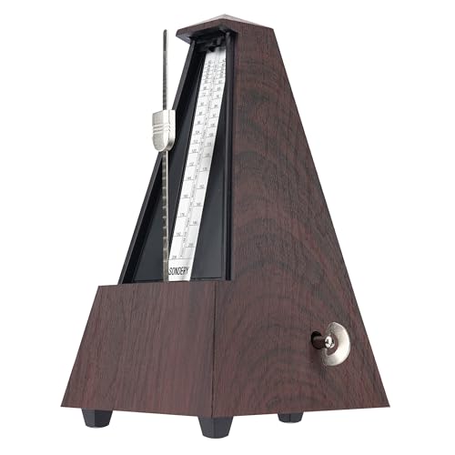 Sondery Klassisches mechanisches Metronom mit Glocke für Klavier, Gitarre, Trommel, Violine, Saxophon, alle Instrumente, Tempo Bereich 40–208 bpm, Beats 02346, schwarzes ABS-Gehäuse mit Holzmaserung