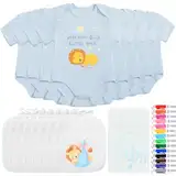 YANSYUN 16 Stück Lätzchen zum Bemalen Babybody zum Bemalen Baumwolle Blau mit 8 Kurzarmbody 8 Babylätzchen Bunte Textilstift Schablonen für Babyparty Spiele Baby Shower