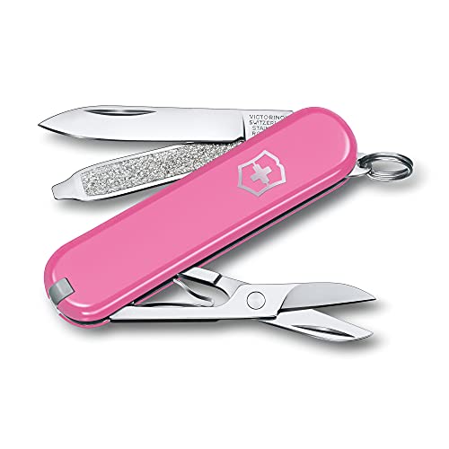 Victorinox Schweizer Taschenmesser, Klein, Classic SD, Multitool, Swiss Army Knife mit 7 Funktionen, Klinge, Nagelfeile, Schraubendreher, Pink