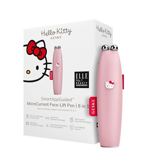 GESKE x Hello Kitty | SmartAppGuided™ MicroCurrent Face-Lift Pen | 6 in 1 | Skincare Tool mit Mikrostrom | Anti Aging Device | Gesichtsstraffung | Junge Haut ohne Falten | Gerät für das Gesicht