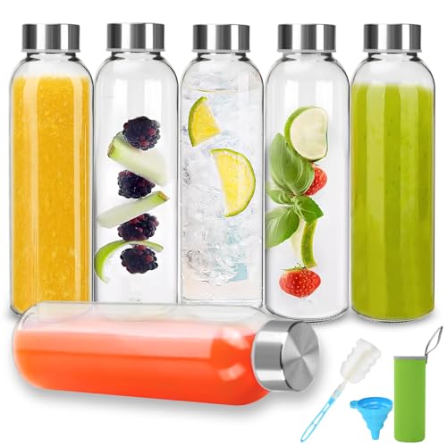 UCAMP Glasflaschen mit Deckel-6 Stück 500 ml Glas-Wasserflasche–Glastrinkflasche mit Schraubverschluss,Saftflasche zum Entsaften & Kalte Getränke & Smoothies