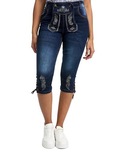 STEIGENHÖFER Kniebund Trachtenjeans im Lederhosen-Look für Damen in 2 Farben, Gr. 34-48, Farbe: Blau, Größe: M