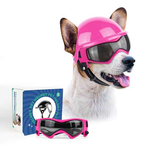 NAMSAN Anti-UV Hundebrille mit Haustierhelm, Winddicht Augenschutz Hunde Sonnenbrille, Cooler Motorrad-Haustierhelm für Kleine/Mittlere Hunde