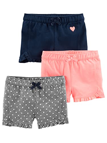 Simple Joys by Carter's Baby-Mädchen 3-Pack Knit Shorts, Rosa/Grau/Marineblau, 12 Monate (3er Pack)