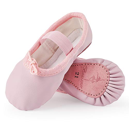 Ballettschuhe aus Leder Ballettschläppchen Tanzschuhe Gymnastikschuh mit Ganze Ledersohle für Kinder Damen Rosa 30