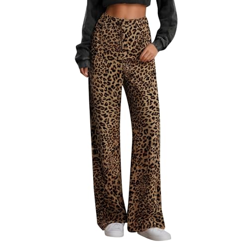 Generisch Jeans lockere Damenhose, Bequeme Alltagshose mit Leopardenmuster für Frühlings-, Sommer- und Herbst-Outfits mit Oberteilen Outdoor Hose Damen Sommer 42 (Khaki, S)