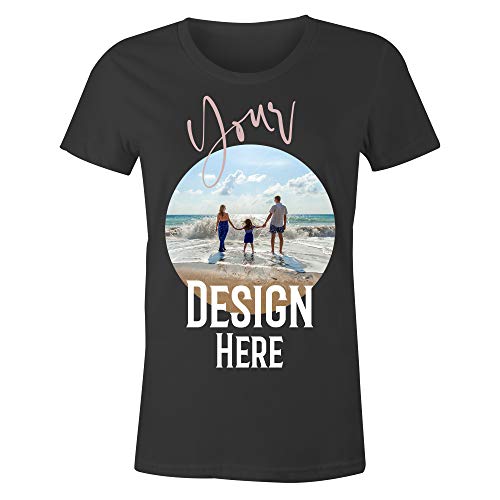 Frau T-Shirt mit Eigenem Foto Text Logo Name Selbst Gestalten - Ringgesponnene Baumwolle - Vollfarbiger Druck - L |Schwarz|