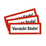 3 Stück – Aufkleber Warnung „Vorsicht Stufe!“ Hinweis Sturzgefahr Schild Folie ähnl. DIN 4066 | 21x7,4cm Made in Germany