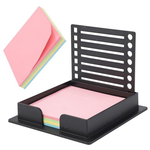 Haftnotiz Halter mit Haftnotizen, 8,7x8,7x1,7cm Haftnotiz Halterung mit Vorlage Notizblock Spender mit Schablone Haftnotiz-Spender für Schreibtisch und Büroarbeit (Schwarz)