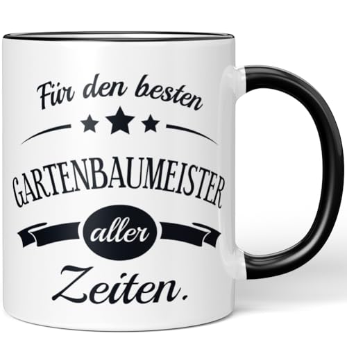 JUNIWORDS Tasse, Für den besten Gartenbaumeister aller Zeiten, Schwarz (6082716)