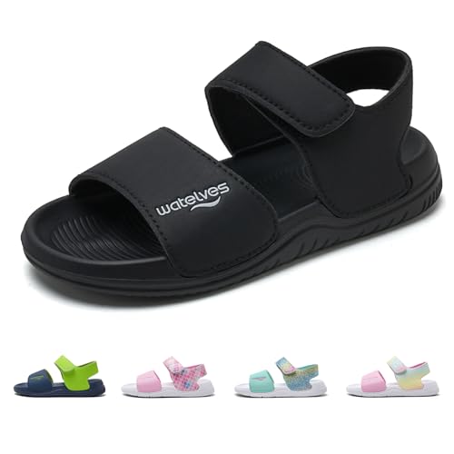 WateLves Sandalen Mädchen Jungen Badesandalen Kinder Sommerschuhe Weiche Dicke Sohle Rutschfeste Mit Klettverschluss Sandals Kids für Drinnen und Draußen(Black, 29EU)