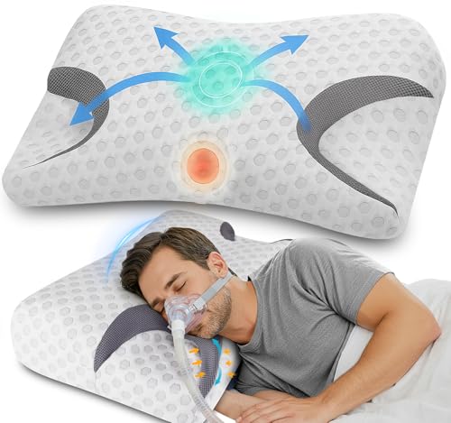 Hypuno CPAP-Kissen für Seitenschläfer reduziert Luftauslässe und Druck der Maske - Memory Foam Kissen geeignet für Schlafapnoe und CPAP-Maskenbenutzer - Nackenstützkissen für Seite, Rücken und Bauch