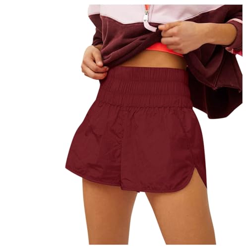 Kurze Shorts Herren Taille, schnelltrocknend, fürs Training, elastisch, sportlich, Yogahose 2 in 1 Handytasche(Wein,S)