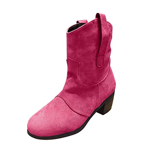 WILLBEST Freizeitschuhe Stiefel im Retro-Stil Bequeme römische Stiefeletten Große Slip-Up-Damenstiefel mit niedrigem Absatz Schmaler Schaft Warm Gefüttert (Pink #2, 39)