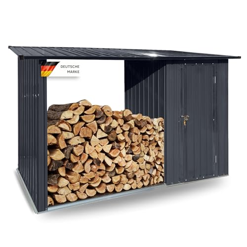 Albatros Profi Holzunterstand – Geräteschuppen mit Brennholzlager, 2,3m³, verzinktes Metall Anthrazit (RAL 7016) | 266x127x161cm |wetterfester Holzlager Kaminholzlager