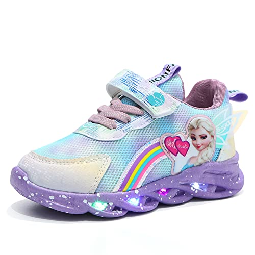 ELSA Schuhe mädchen,Kinder led Schuhe,Leuchtschuhe ELSA Turnschuhe,blinken licht mädchen Sportschuhe zum Laufen mit Flügeln for Frühling Sommer und Herbst (Color : Purple, Size : 25)