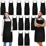 Vyndicca 12 Stück Kochschürze,Verstellbare Schürze mit 2 Taschen,Schwarze Kochschürze,Unisex Köche Schürze,Verstellbarem Nackenband Schürze für Küche Kochen Backen Restaurant Café