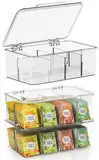 KICHLY Teebeutel Organizer 3er Pack - stapelbar Teebeutel Lagerung Veranstalter mit klaren Deckel Teebeutel Halter für Arbeitsplatten, Küchenschränke, Vorratskammern, Süßungsmittel, Kunststoff (Klar)
