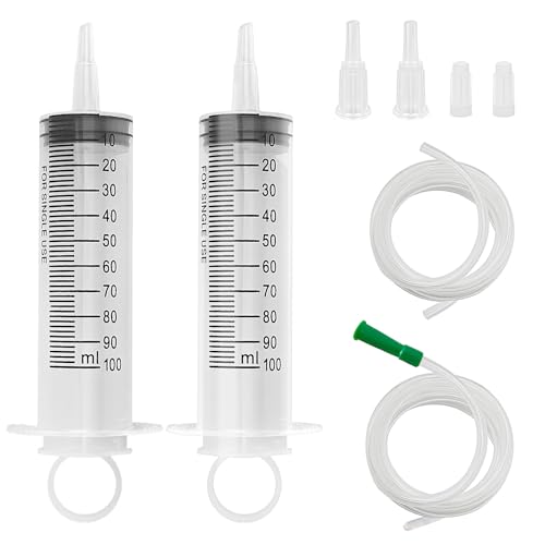2 Stück 100ml Wiederverwendbare Großer Kapazität Spritzen, Einzeln Versiegelte Spritzen mit 2 Katheter, Flüssigkeit Messungen Spritze, Plastikspritze Ölspritze Dosierspritze für Pet Fütterung