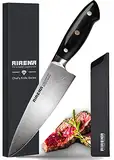 AIRENA Kochmesser, 8" Profi Küchenmesser, Full Tang Japanischer Stil Fleischmesser Allzweckmesser aus hochwertigem Carbon Edelstahl, Extra Scharfe Messer mit Holzgriff Ergonomischer Griff