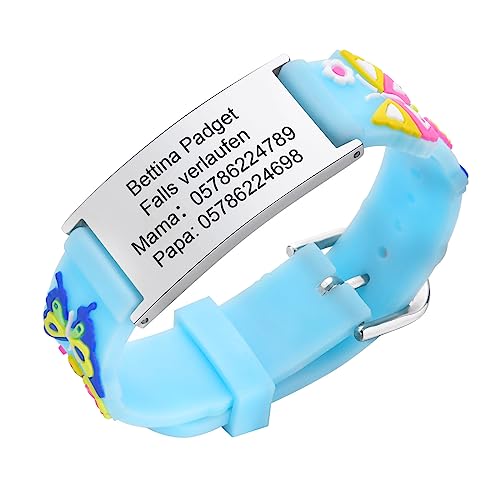 Notfallarmband SOS Armband Kinder Telefonnummer - Wasserfest Rot Silikon Anti Verloren Kinder Namenarmband Identifikationsarmband Kinderarmband Personalisiertes ID Armband für Mädchen Jungen