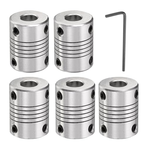 QUARKZMAN 5 Stück Aluminiumlegierung Wellenkupplung 8mm auf 8mm, Flexible Kupplung Motorverbinder Gelenk, Schrittmotor Kupplung für CNC-Maschine & 3D-Drucker (L25xD19)