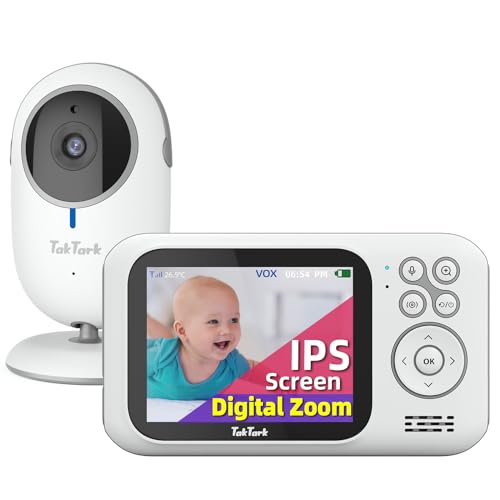 TakTark Babyphone mit Kamera, Babyfon mit Kamera 3.2'' Video Baby Monitor, Kamera und Audio Babyphone mit Zoom, VOX Funktion, Gegensprechfunktion, Nachtsicht, Temperaturüberwachung