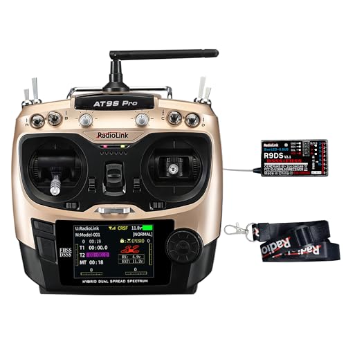 Radiolink AT9S Pro RC Fernsteuerung mit Empfänger, 10/12 Kanäle mit Empfänger-R9DS 2.4 GHz Fernbedienung Sender für RC Drohne Fleugzeug Segelfugzeug Auto Boot(Modus 2 Linke Hand)