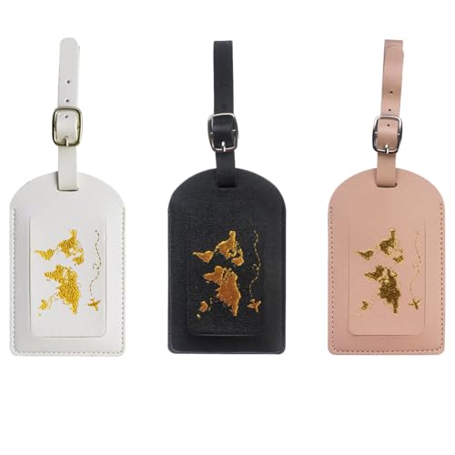 VAEIORP 3 pcs Kofferanhänger Gepäckanhänger aus PU Leder Wasserdichter Koffer Anhänger mit Verstellbarer Schnalle für Haustiertaschen Reiserucksäcke
