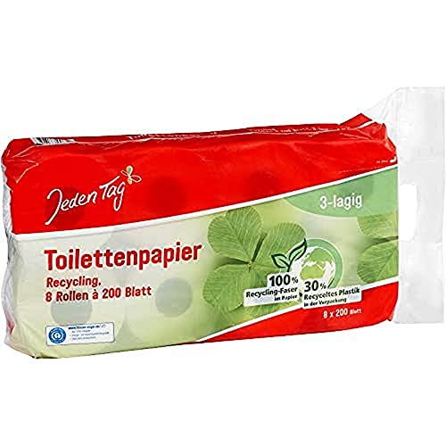 Jeden Tag Recycling Toilettenpapier 3-lagig, 8 x 200 Blatt , 8 Stück (1er Pack)