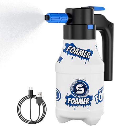 DAWCBVJQ 1.5L Schaumsprüher Auto Elektrisch 33x12,5 Cm Auto Wasch Sprüher Elektrische Sprühflasche Schaumkanone Tragbares Sprühgerät Drucksprüher Schaumsprühflaschen Pflanzen Gießen, Gartenarbeit