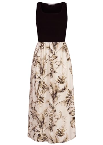 Cloud 5ive Damen Kleid Maxi-Dress 2-Tone mit Palmen Print