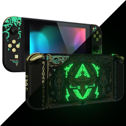 eXtremeRate Hülle Case für Nintendo Switch Joycon/Konsole, Rückgehäuse&Kickstand für Switch Console, Joy Con Abdeckung & Tasten Set, DIY-Ersatz Shell für Nintendo Switch-Totem of Kingdom Schwarz