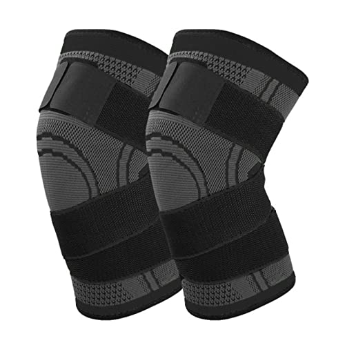 Kniestütze 2 Stück Sport Kniebandage mit Verstellbaren Riemen Männer Damen Knie Sleeve für Knieschmerzen, Meniskusriss, Arthritis, Sehnenentzündung, Laufen, Klettern, Gewichte (Schwarz, L)