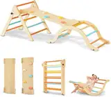 Giant Bean Pastellfarbenes 5-in-1 Pikler-Dreieck-Set mit Rutsche und Kletterbogenrampe, Faltbare hölzerne Kletterspielzeuge für Kleinkinder, Montessori-Kletterset für Kinder im Alter von 1-3 Jahren