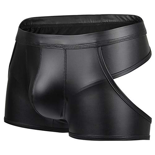 NAFING Penisloch Unterhose Latex Kurze Hose Latex Herren Sexy Strings Herren Sexy Thong Lack- Optik Hipster Männer Slip Pants Wet-Look Herren Boxershorts Erotik Dessous Unterwäsche Große Größen Slips