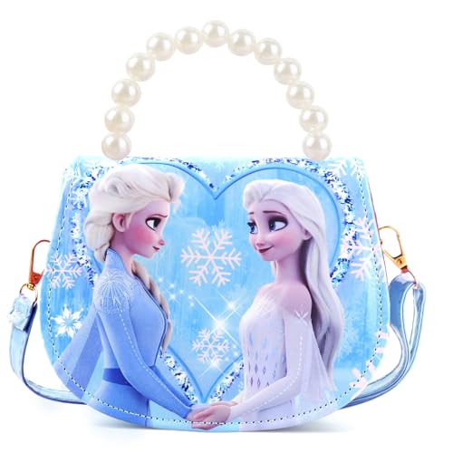 Handtasche Mädchen, Elsa Tasche Mädchen Eiskönigin umhängetasche Kinder Mädchen Kinderhandtasche Frozen Cartoon Kindertasche mit Verstellbarem Gurt, Geschenke für Mädchen