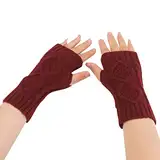 QWUVEDS gestrickter winddichte warme verdickte Finger-Plus-Fleece-Handschuhe Handschuhe Schwarz Damen Elegant Herren Handschuhe Schwarz Ohne Finger Handschuhe Winter (Wine, One Size)