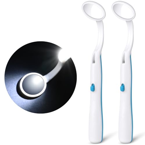 ACWOO Mundspiegel mit LED-Licht, 2 Stück Oral Dental Mirror Dentalspiegel, Zahnarztspiegel mit Anti-Fog-Beschichtung, Mund Zahn Inspektion Spiegel, Zahnpflegespiegel für Zahnpflege (Blau 2pcs)