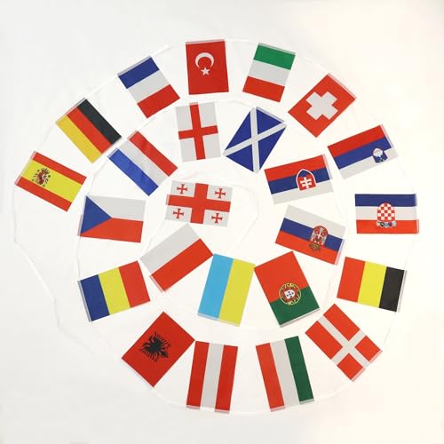 AZ FLAG - Girlande für Fußball-Europameisterschaft 2024, 8 m, mit 24 Wimpeln der Europameisterschaft 2024, 21 x 14 cm – kleine Flaggen, 100 % Polyester