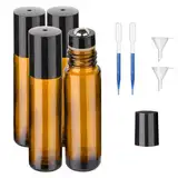 Toulifly Roller Flaschen, Glas Roll On Flaschen, 4X 10ml Roll on Flasche Leer, Ätherische Öle Roller Flaschen, Nachfüllbar Rollon Flaschen, mit Trichter & Pipette für ätherische Öle, Parfüm, Lotionen