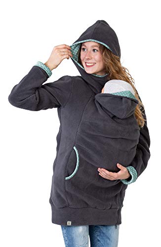 Viva la Mama Kängurujacke, Tragejacke für Baby aus Fleece - AHOI anthrazit/Punkte mintgrün - XS