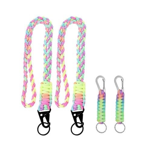 wenrescry 4 Stück Paracord Schlüsselanhänger,schlüsselanhänger bunt mit Karabiner und Schraubverschluss – Geflochtenes Schlüsselband für Outdoor, Camping, Wandern, Motorrad(2 lang 55cm,2 kurz15cm)