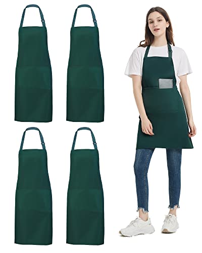 atopo 4 Stück Köche Schürze, Schürze für Männer Frauen, Wasserdichte Schürze mit 2 Taschen, Verstellbarem Nackenband Schürze für Küche Kochen Backen Garten BBQ (Grün