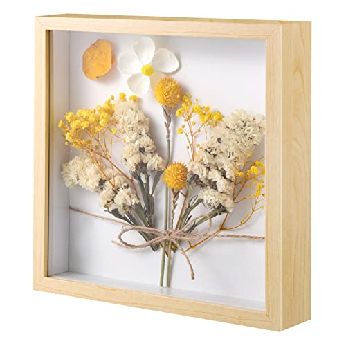 3D Bilderrahmen 20x20 cm, Tiefer Rahmen zum Befüllen Objektrahmen Bilderrahmen Quadratisch für Objekte Blumen Fotos Kunstwerke Erinnerungen Hochzeit DIY Geschenk(Holzfarbe)