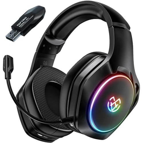 Tatybo 2.4GHz Wireless Gaming Headset für PS5, PS4, PC mit abnehmbarem Mikrofon zur Geräuschunterdrückung, 20-Stunden-Akku für Laptop, Switch, Mac (Schwarz)