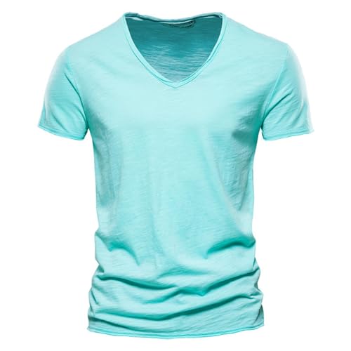 Tshirt Herren V-Ausschnitt 100% Baumwolle T-Shirt Kurzarm Regular Fit Tshirts Mode Einfarbig Kurzarmshirt Sommer Outdoor Sportshirt Gym Fitness Basic Shirt für Männer