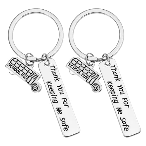 2Pcs Fahr Vorsichtig Schlüsselanhänger Thank You For Keeping Me Safe Legierung Schulbusfahrer Busfahrer Danke Schmuck Männer Frauen