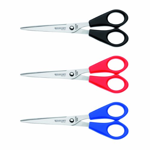 Westcott E-31031 00 Büro-Schere Set mit 3 Stück, 15 cm, blau/rot/schwarz