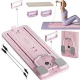 EFGETD Upgraded Bauchtrainer Bauchroller Board, Pilates Board Pilates Reformer Set Ab Roller Trainingsgerät Automatisches Rebound Bauchmuskeltrainer Mit Widerstandsband(Rosa)